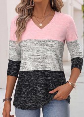 ROTITA Tummy Coverage Striped Multi Color V Neck T Shirt