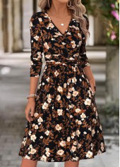 ROTITA Multi Color Floral Print Surplice V Neck Dress
