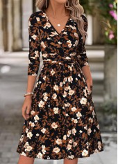 Multi Color dresses,Floral dresses,Plants dresses,Everyday dresses,Casual dresses,ROTITA Multi Color Floral Print Surplice V Neck Dress