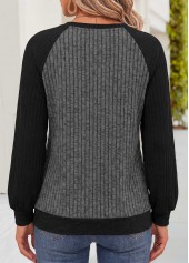 Dark Grey Marl tops,Contrast Color tops,ROTITA Tummy Coverage Dark Grey Marl Split Neck Sweatshirt