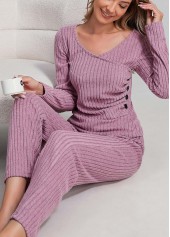 Pink Scoop Neck Long Sleeve Lounge Top and Pants