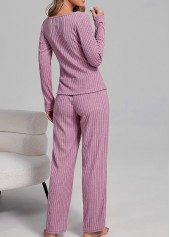Pink loungewear,Plain Color loungewear,Pink Scoop Neck Long Sleeve Lounge Top and Pants