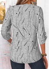 Light Grey Marl tops,Geometric tops,ROTITA Curved Hem Geometric Print Light Grey Marl Shirt