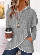 Light Grey Marl tops,Plain Color tops,ROTITA Tummy Coverage Light Grey Marl Long Sleeve Hoodie