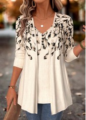 Ensemble deux pièces beige à imprimé floral Rotita