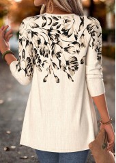 Beige tops,Floral tops,Plants tops,ROTITA Floral Print Beige Fake Two Piece Twinset