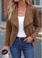 ROTITA Dark Coffee Turn Down Collar Long Sleeve Jacket