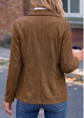 Dark Coffee tops,Plain Color tops,ROTITA Dark Coffee Turn Down Collar Long Sleeve Jacket