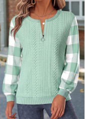 ROTITA Button Plaid Sage Green Long Sleeve Sweatshirt