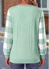 Sage Green tops,Plaid tops,Geometric tops,ROTITA Button Plaid Sage Green Long Sleeve Sweatshirt