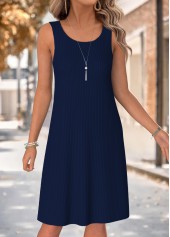 Navy dresses,Plants dresses,Everyday dresses,Casual dresses,ROTITA Navy Leaf Print Two-piece Round Neck Dress and Cardigan