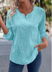 ROTITA Split Detail Blue Long Sleeve Blouse