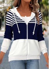 Navy tops,Striped tops,Geometric tops,ROTITA Kangaroo Pocket Striped Navy Coat and Camisole Top