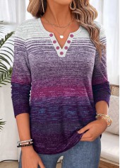 ROTITA Tummy Coverage Striped Multi Color Split Neck T Shirt
