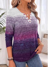 Multi Color tops,Striped tops,Geometric tops,ROTITA Tummy Coverage Striped Multi Color Split Neck T Shirt