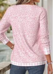 Pink tops,Plaid tops,Geometric tops,ROTITA Plaid Light Blue V Neck Long Sleeve T Shirt