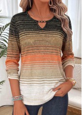 ROTITA Shirred Ombre Multi Color 3/4 Sleeve Blouse