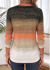Multi Color tops,Ombre tops,ROTITA Shirred Ombre Multi Color 3/4 Sleeve Blouse