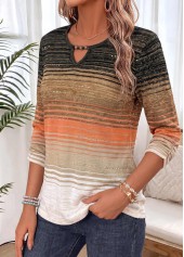 Multi Color tops,Ombre tops,ROTITA Shirred Ombre Multi Color 3/4 Sleeve Blouse
