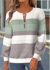 ROTITA Tummy Coverage Striped Mint Green Long Sleeve Sweatshirt