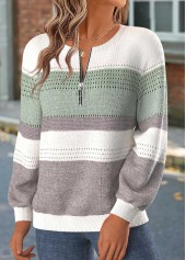 Mint Green tops,Striped tops,Geometric tops,ROTITA Tummy Coverage Striped Mint Green Long Sleeve Sweatshirt