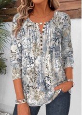 ROTITA Curved Hem Tribal Print Multi Color T Shirt