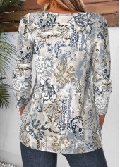 Multi Color tops,Tribal tops,ROTITA Curved Hem Tribal Print Multi Color T Shirt