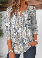 Multi Color tops,Tribal tops,ROTITA Curved Hem Tribal Print Multi Color T Shirt
