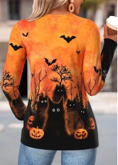 Orange tops,Halloween tops,ROTITA Halloween Shirred Orange V Neck Long Sleeve T Shirt