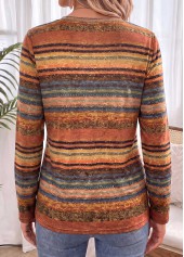 Multi Color tops,Striped tops,Geometric tops,ROTITA Tummy Coverage Striped Multi Color Split Neck T Shirt