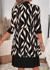 Black dresses,Plants dresses,Everyday dresses,Casual dresses,ROTITA Black Leaf Print Two-piece V Neck Dress and Cardigan