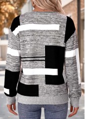 Dark Grey Marl tops,Geometric tops,ROTITA Tummy Coverage Geometric Print Dark Grey Marl Sweatshirt