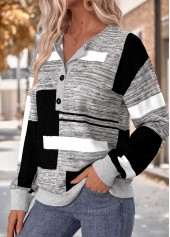 Dark Grey Marl tops,Geometric tops,ROTITA Tummy Coverage Geometric Print Dark Grey Marl Sweatshirt