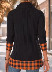 Black tops,Plaid tops,Geometric tops,ROTITA Tummy Coverage Plaid Black Cowl Neck Long Sleeve Sweatshirt