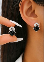 Square Black Alloy Detail Ear Studs