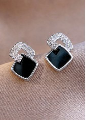 Black jewelry,Square Black Alloy Detail Ear Studs