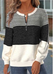 ROTITA Tummy Coverage Striped Dark Grey Marl Round Neck Sweatshirt
