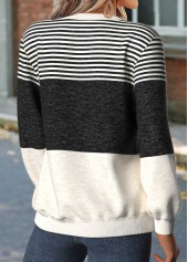 Dark Grey Marl tops,Striped tops,Geometric tops,ROTITA Tummy Coverage Striped Dark Grey Marl Round Neck Sweatshirt