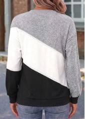 Black tops,Geometric tops,ROTITA Tummy Coverage Geometric Print Black Long Sleeve Sweatshirt