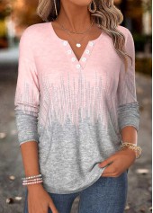 ROTITA Tummy Coverage Geometric Print Pink Split Neck T Shirt