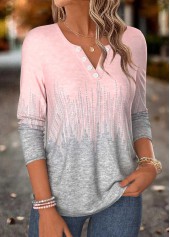 Pink tops,Geometric tops,ROTITA Tummy Coverage Geometric Print Pink Split Neck T Shirt