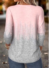 Pink tops,Geometric tops,ROTITA Tummy Coverage Geometric Print Pink Split Neck T Shirt
