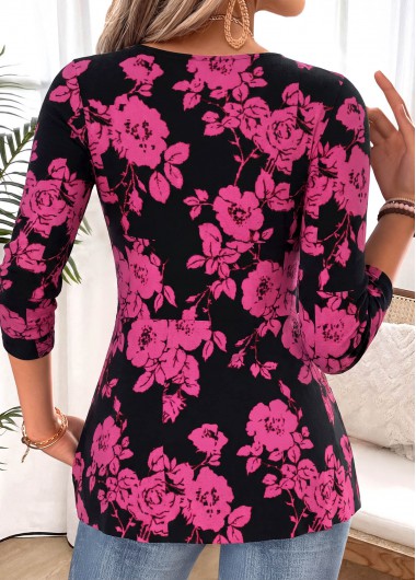 Hot Pink plus size,Black plus size,Floral plus size,Plants plus size,ROTITA Valentine's Day Plus Size Twist Hot Pink T Shirt