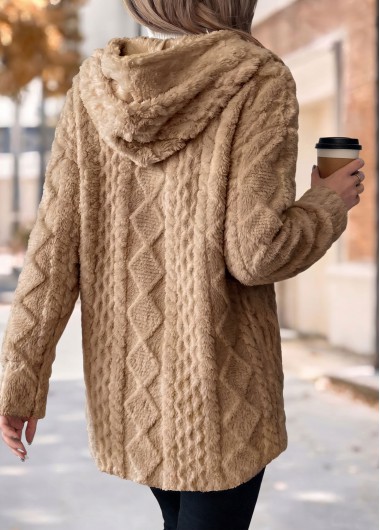 Light Coffee tops,Plain Color tops,ROTITA Tummy Coverage Light Coffee Hooded Long Sleeve Coat