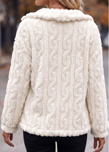 White tops,Plain Color tops,Tummy Coverage White Turn Down Collar Long Sleeve Coat