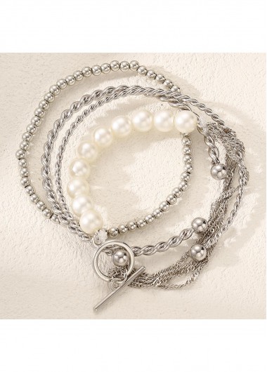 Silvery White jewelry,Round Design Silvery White Alloy Bracelets Set