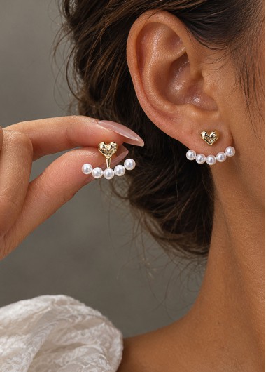 White jewelry,Heart Design White Alloy Pearl Earring