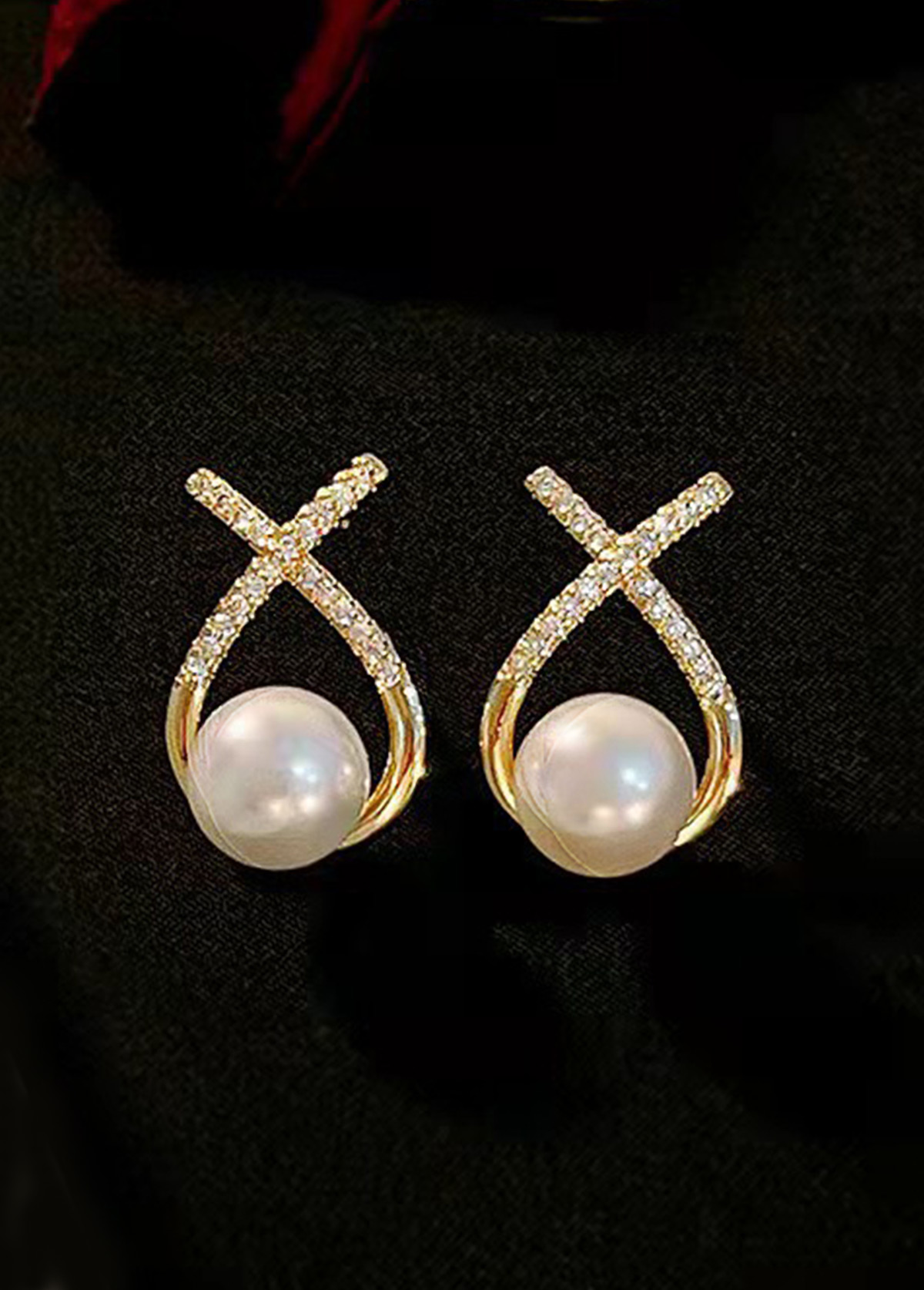 Gold jewelry,Gold Cross Pearl Earrings for Women Elegant