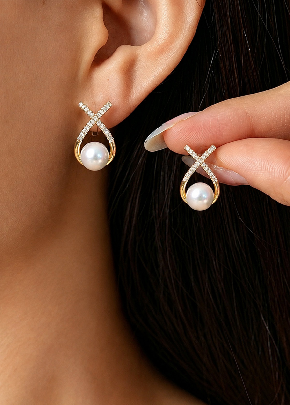 Gold jewelry,Gold Cross Pearl Earrings for Women Elegant