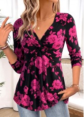 Hot Pink plus size,Black plus size,Floral plus size,Plants plus size,ROTITA Valentine's Day Plus Size Twist Hot Pink T Shirt